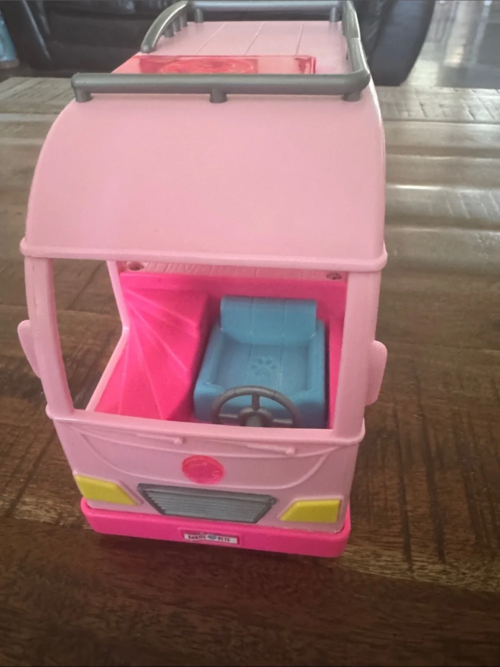 Barbie Pink and Light Pink Camper Van Toy with Gray Roof Rack
